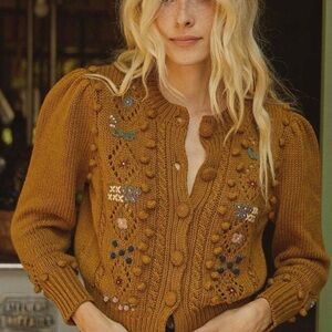 SOLD Doen Forget Me Not Cardigan Mustard Floral Small NWT
